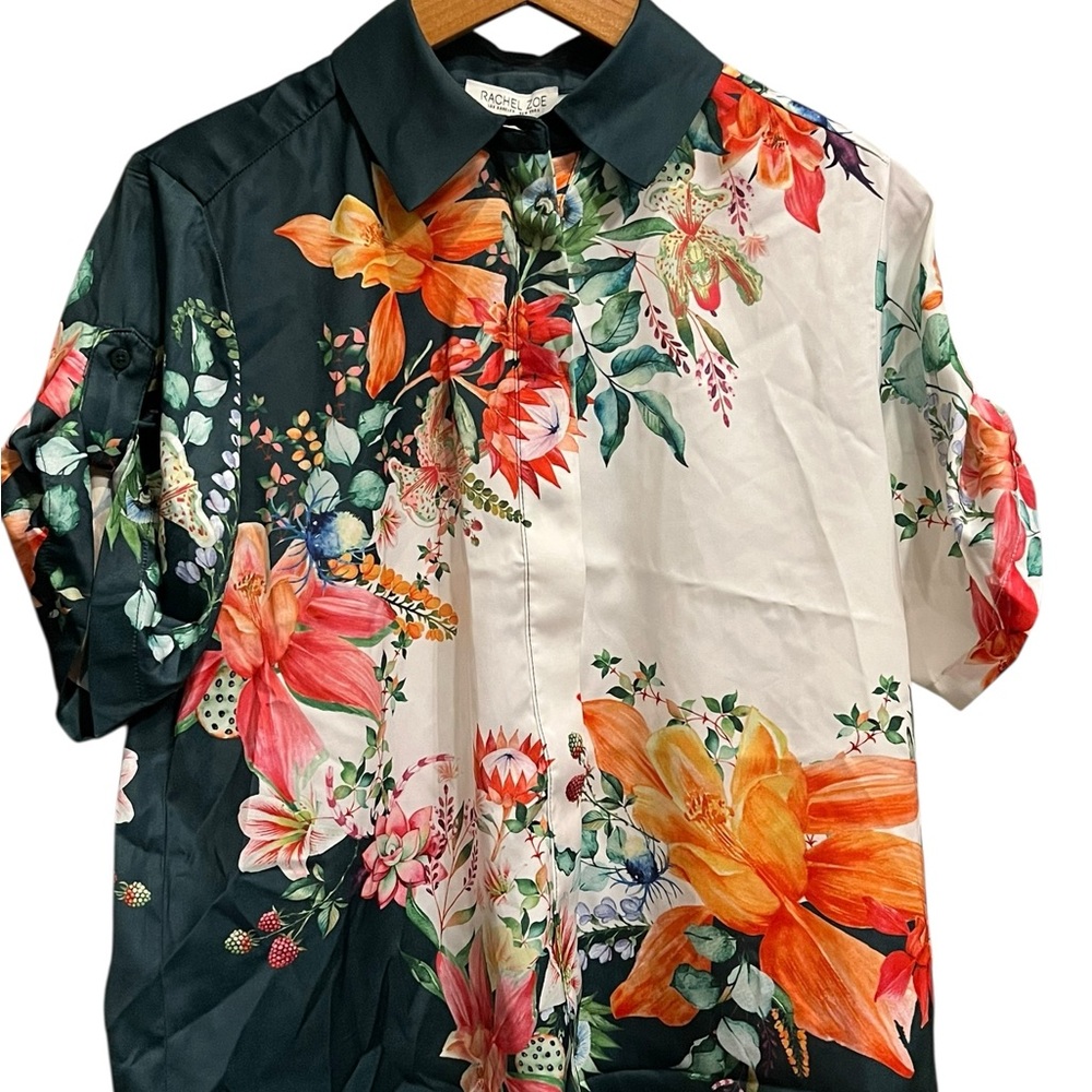Rachel Zoe Floral Shirt Green , White,and Orange